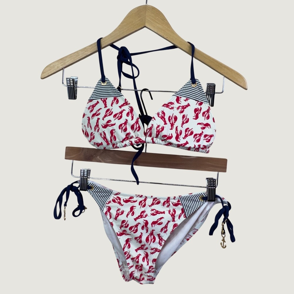 Sperry Top-Sider Bikini Set S White Red Lobster Nautical Preppy Beach Swimwear